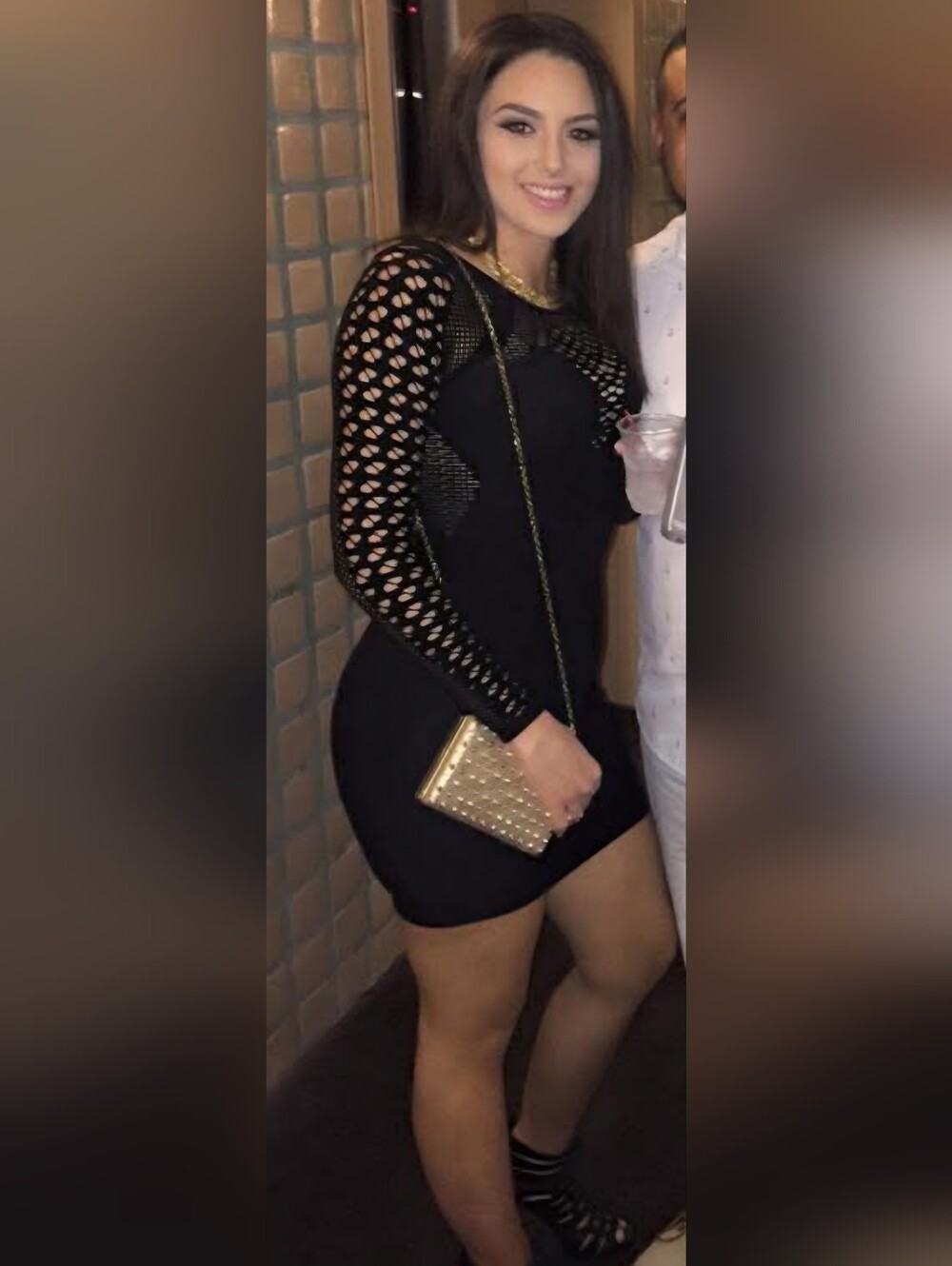 Bebe Black Crochet-Inset Long Sleeve Bodycon Dress